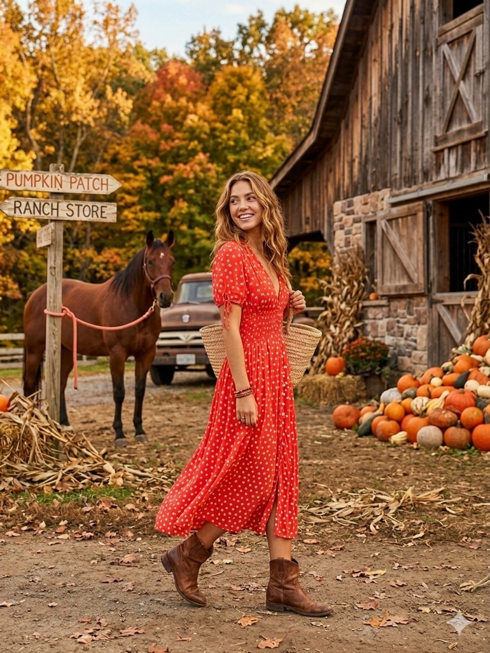 Cleobella Red Polka Dot Midi Dress
